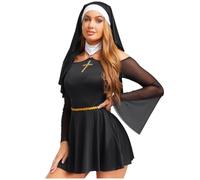 Disfraz Halloween Mujer Adulta Costume Women Bruja Vampiro，Elegante atuendo de Halloween para perfecto para actuaciones escénicas y sesiones cosplay con diseño inspirado en monjas (Black, XXXL)