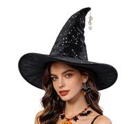 Disfraz Halloween Mujer Adulta Costume Women Bruja Vampiro，Sombrero Medieval Estrella Halloween Disfraz Gótico Cosplay Accesorio Punto Tocado Mágico Brujería (Black, M)