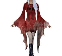 Disfraz Halloween Mujer Adulta Costume Women Bruja Vampiro，Vestido gótico cosplay mujer elegante manga larga dobladillo murciélago asimétrico cordones formal Halloween disfraz (Brick Red3, L)