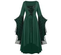 Disfraz Halloween Mujer Adulta Costume Women Bruja Vampiro，Vestido gótico de encaje para mujer con esqueleto punk disfraz medieval talla grande ropa Halloween elegante y (Army Green, XL)