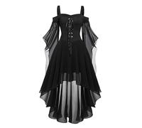 Disfraz Halloween Mujer Adulta Costume Women Bruja Vampiro，Vestido Gótico Medieval Midi con Corset Manga Larga Acampanada para Mujer Tallas Grandes Falda Irregular Gasa Elegante Cóctel Noche (Black,