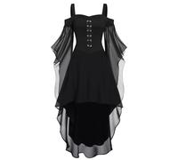 Disfraz Halloween Mujer Adulta Costume Women Bruja Vampiro，Vestido Gótico Midi para Mujer con Corset Manga Larga Acampanada Gasa Irregular Cóctel Tallas Grandes Elegancia (Black, XXXXL)