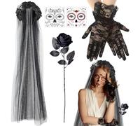 Disfraz Halloween Mujer, Diadema Día de los Muertos, Disfraz Del Día de Los Muertos, Velo Negro Halloweens, Tatuajes de Cara de Helloween, Diademas, Disfrazs Mujer Halloween para Carnaval, Cosplay