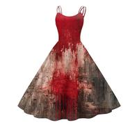 Disfraz Halloween Mujer Disfraz Novia Cadaver Vestido Gótico Vestidos De Halloween Carnaval De Fiesta Vestidos Vintage Estampado Vestido De Vampiro para Fiesta Temática Caqui XXL