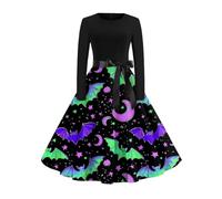 Disfraz Halloween Mujer Disfraz Novia Cadaver Vestido Gótico Vestidos De Halloween Carnaval para Fiesta Temática Vestido De Vampiro Vestidos Vintage Estampado Causal Púrpura Ligera L