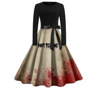 Disfraz Halloween Mujer Disfraz Novia Cadaver Vestido Vintage Estampado Vestidos con Estampado para Fiesta Temática Vestidos Gótico Vestido De Halloween Carnaval De Fiesta Rojo Intenso XL
