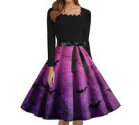 Disfraz Halloween Mujer Disfraz Novia Cadaver Vestido Vintage Estampado Vestidos Gótico Causal Vestido De Halloween Carnaval Vestidos con Estampado para Fiesta Temática Púrpura 4XL
