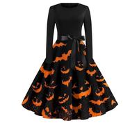 Disfraz Halloween Mujer Disfraz Novia Cadaver Vestidos con Estampado Vestido Vintage Estampado De Cóctel Vestidos De Halloween Carnaval Vestido Gótico para Fiesta Temática Gris Oscuro S