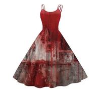 Disfraz Halloween Mujer Disfraz Novia Cadaver Vestidos De Halloween Carnaval Vestido Gótico para Fiesta Temática Vestido Vintage Estampado Vestidos con Estampado De Noche Rojo Intenso S