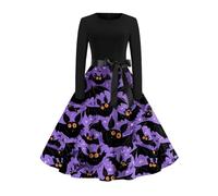 Disfraz Halloween Mujer Disfraz Novia Cadaver Vestidos Vintage Estampado Vestido con Estampado para Fiesta Temática Vestido Gótico Vestidos De Vampiro De Cóctel Púrpura Ligera XL