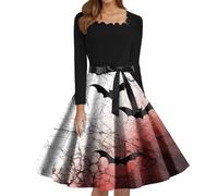 Disfraz Halloween Mujer Disfraz Vampiro Mujer Vestido con Estampado Vestidos De Halloween Carnaval De Noche Vestido De Vampiro Vestidos Vintage Estampado para Fiesta Temática Rojo 4XL