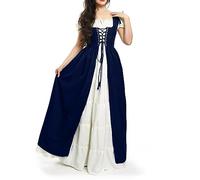 Disfraz Halloween Mujer Manga Burbuja Disfraces Halloween Mujer Vintage Glamour Slim Fit Vestidos con Corsé Dresses Gotica Elegantes Dress Vestidos Largos Cuello Cuadrado Marina de Guerra L