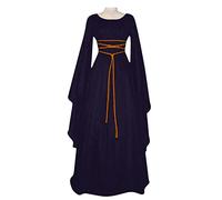 Disfraz Halloween Mujer Manga Larga Disfraces Halloween Mujer Exquisito Glamour Vintage Vestidos con Corsé Dresses Gotica Moda Dress Cuello Redondo Vestidos Largos Marina de Guerra L