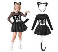Disfraz Halloween Niña Gato: Disfraz de Gato Negro Con orejas y cola de gato - Vestido de Gato para Niños Adecuado para Juegos de Rol (Toddler（3-4 años）)