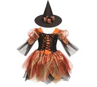 Disfraz Halloween Niña,Vestido Bruja Corta de Tul con Sombrero de Bruja