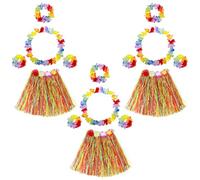 Disfraz Hawaiano,3 Juegos Falda de Hierba Hawaiana Incluyen 3 Faldas de Hierba Hul 3 Guirnaldas de Cuello+3 Diademas+6 Pulseras Leis de Flores para Fiesta de Cumpleaños de Moana Luau Tropical