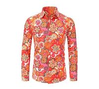Disfraz hippie de los años 70 para hombre de los años 70, corte regular, camisa de negocios, flores, hawai, vintage, camisas de manga larga, discoteca, hip hop, camisa de ocio, camiseta hawaiana,