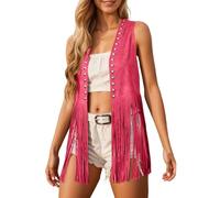 Disfraz Hippie Mujer Chaleco de Flecos para Mujer Ante Sintético con Borlas Chalecos Cowboy del Oeste sin Mangas Chaqueta de Punto Estilo Bohemio Occidental CáRdigan de Los Años 70 Chaqueta con Flecos