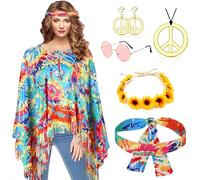 Disfraz Hippie Mujer Disfraz años 70 Mujer Vestido Hippie años 70 Juego de Accesorios Disfraz Hippie Ropa años 60 y 70 Disfraz Ropa Hippie Disco para Evento a Tema Festa in Maschera Carnaval