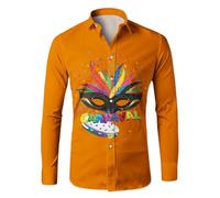 Disfraz Hombre Carnaval-Camisa Hombre Slim Fit Camisa De Solapa De Manga Larga con Estampado Digital 3D De Informal A La Moda para Hombre (Orange, XXXL)