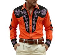 Disfraz Hombre Carnaval-Camisa Hombre Slim Fit Camisa Vaquera Elegante De Manga Larga con Estampado Distintivo. Estilo Vaquero Informal para Uso Diario Y Eventos. (Orange, XL)