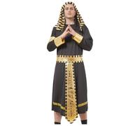 Disfraz Hombre Faraón Egipcio Adulto con Túnica Negra Cinturón Dorado Banda Cabeza y Brazalete Traje Halloween Cosplay Carnaval (Faraón egipcio, L)