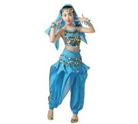 Disfraz indio de 6 piezas para niña - Disfraz de baile con lentejuelas - Falda con lentejuelas - Alto velo - Cadena de cintura - Vestido árabe - Disfraces de Bollywood - Espectáculo de baile indio