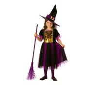 Rubies Disfraz Bruja Mágica para niñas, Vestido dorado y morado con sombrero, Oficial Halloween, Carnaval y Navidad