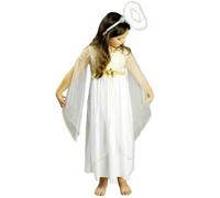 Disfraz infantil de ángel "Lucia" blanco y dorado - Vestido de Navidad con estrellas (128)
