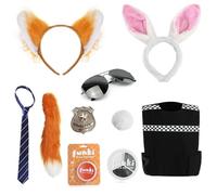 Disfraz infantil de ciudad de animales para parejas, tamaño mediano, chaleco de policía, insignia de policía, orejas y cola de conejo, orejas y cola de zorro, corbata a rayas azules y beige, pintura