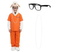 Disfraz infantil de la película del zoológico asistente de ovejas, traje de prisionero y oveja con collar de perlas y lentes transparentes, conjunto de cosplay de personajes para Halloween, Día