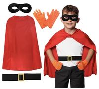 Disfraz infantil de súper patata - Capa roja, cinturón negro, guantes naranjas y máscara negra - Juego de accesorios para disfraz del Día Mundial del Libro para niños