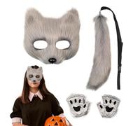 Disfraz infantil - Disfraz Cosplay Halloween | Kit completo con cola velo cara guantes patas - Para hombre y mujer fiesta vacaciones carnaval evento, plateado, riferimento alla