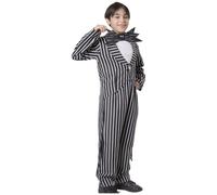 Disfraz Jack niño traje a rayas blanco negro estilo esmoquin con cola larga, Halloween carnaval cosplay infantil, look temático para fiesta escolar, teatro y desfiles (Traje rayas, 7-9)