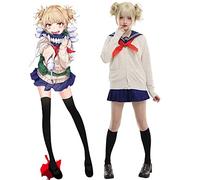 Disfraz japonés de anime My Hero Academia para cosplay, lindo Himiko Toga, peluca de uniforme escolar, vestido de niña estudiante, disfraz de marinero JK de manga corta para Halloween (manga corta