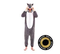 Disfraz Lobo Gris Hombre Mujer Unisex Ojos Purpurina Husky【Tallas Adulto S a L】[Talla M] Mono Entero Calentito Suave cremallera Disfraces Carnaval Animales Desfiles Obras Teatro Actuaciones