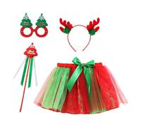 Disfraz Mama Noel Niña, Disfraz de de baile de Navidad para niñas, falda de tul de animados, faldas de ballet, diadema, conjunto de 4 Uds. (Green, 4-6 Years)