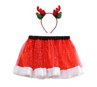 Disfraz Mama Noel Niña, Disfraz de de baile de Navidad para niñas, falda de tul, faldas de ballet, conjunto de diadema (Black, 2-4 Years)