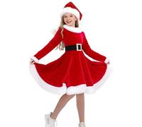 Disfraz Mama Noel NiñA Vestido De Navidad para Bebé NiñA Vestido NavideñO De Felpa con Manga Larga Y Gorro para Navidad 3 Pcs Traje para Chica De 2 A 14 AñOs