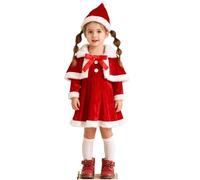 Disfraz Mama Noel NiñA,Vestido Navidad NiñA Con Capa Y Sombrero Conjunto De Navidad Para Bebé Vestido De Princesa Disfraz Navideña Traje Mama Noel Atuendo De Cuento Para Navideña (Red, 3-4 Years)