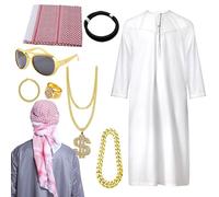 Disfraz masculino árabe - Conjunto de de Príncipe del Desierto, Ropa de cosplay de jeque | Conjunto de vestimenta de personajes tradicionales del Medio Oriente, colección de prendas de actuaci