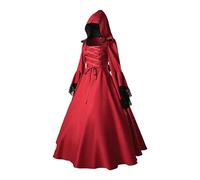 Disfraz medieval para mujer, Halloween, gótico, maxi con encaje, manga larga, escote profundo, sin cinturón, negro, cuello de pico, disfraz de pirata, renacentista, Halloween, cosplay, carnaval