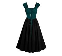 Disfraz medieval para mujer, vestido de cabaña renacentista, vintage, fruncido, gótico, vestido de fiesta de Halloween, sin mangas, con cordones, cintura imperio, vestido retro acampanado, @03-verde