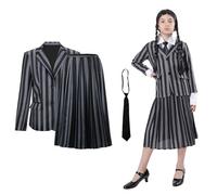 Disfraz Miercoles Addams Niña Uniforme Halloween, Disfraz Miercoles Addams Mujer Uniforme, Vestido Miercoles Addams Niña, Peluca Miercoles, Cosa Mano Familia Adams (Adulto L, Modelo Esencial)