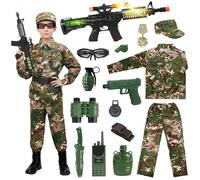 Disfraz Militar Niño, Disfraz de Militar Niño,Disfraces Soldado Juego Rol Kit para Halloween Carnaval, con Traje Soldado,Sombrero Camuflaje,Pistola Juguete,Walkie-Talkie,Telescopios,Silba