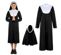 Disfraz Monja Negra Halloween, Aterrador para Mujer, 3 Piezas con Cadena Cruzada y Capucha, Ideal para Halloween, Carnaval o Fiesta de Disfraces