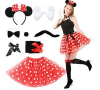 Disfraz Mouse Mujer Carnaval, Disfraz Adulto Gracioso Disfraz Animal Guantes Blancos Orejas Mouse Diademas Tutu Trajes de Fiesta Cosplay Regalos Navideños