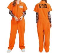 Disfraz Mujer Carnaval Disfraz Prisionero Naranja Uniforme Cárcel Para Halloween Role Play Y Fiestas Temáticas Disfraz Carnaval Hombre Preso Divertido Con Rayas Y Número Para Looks De Cárcel Cómicos