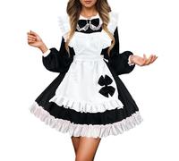 Disfraz Mujer Carnaval Vestido De Sirvienta Blanco Y Negro De Manga Larga Para Actuaciones Atuendo De Mucama Adorable Estilo Lolita Con Delantal De Encaje Y Diadema De Cofia Femenino Talla Única