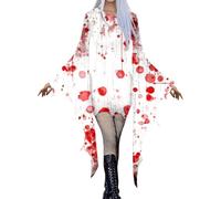Disfraz Mujer Carnaval Vestido Sangre Irregular Atado Cordones Manga Larga Para Halloween Y Fiestas Temáticas Disfraz Carnaval Mujer Sangriento Y Perturbador Con Manchas Rojas Y Lazada Ajustable